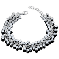 Women's Silver Color Beaded Cluster Bracelet Trendy Chain Link Copper Metal 644