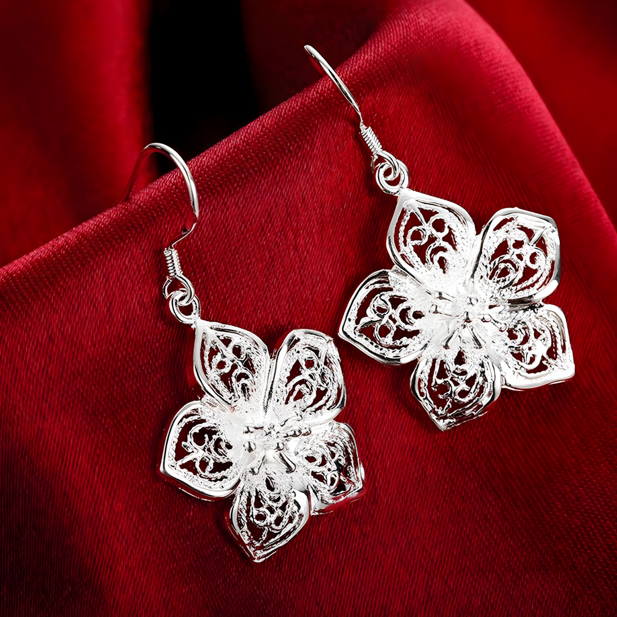 Silver Plated Flower Earrings for Women–Copper Alloy 925 Silver Plating 1219
