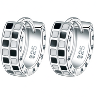 925 Silver-Plated Alloy Hoop Earrings for Women Black and White Enamel Star 1018