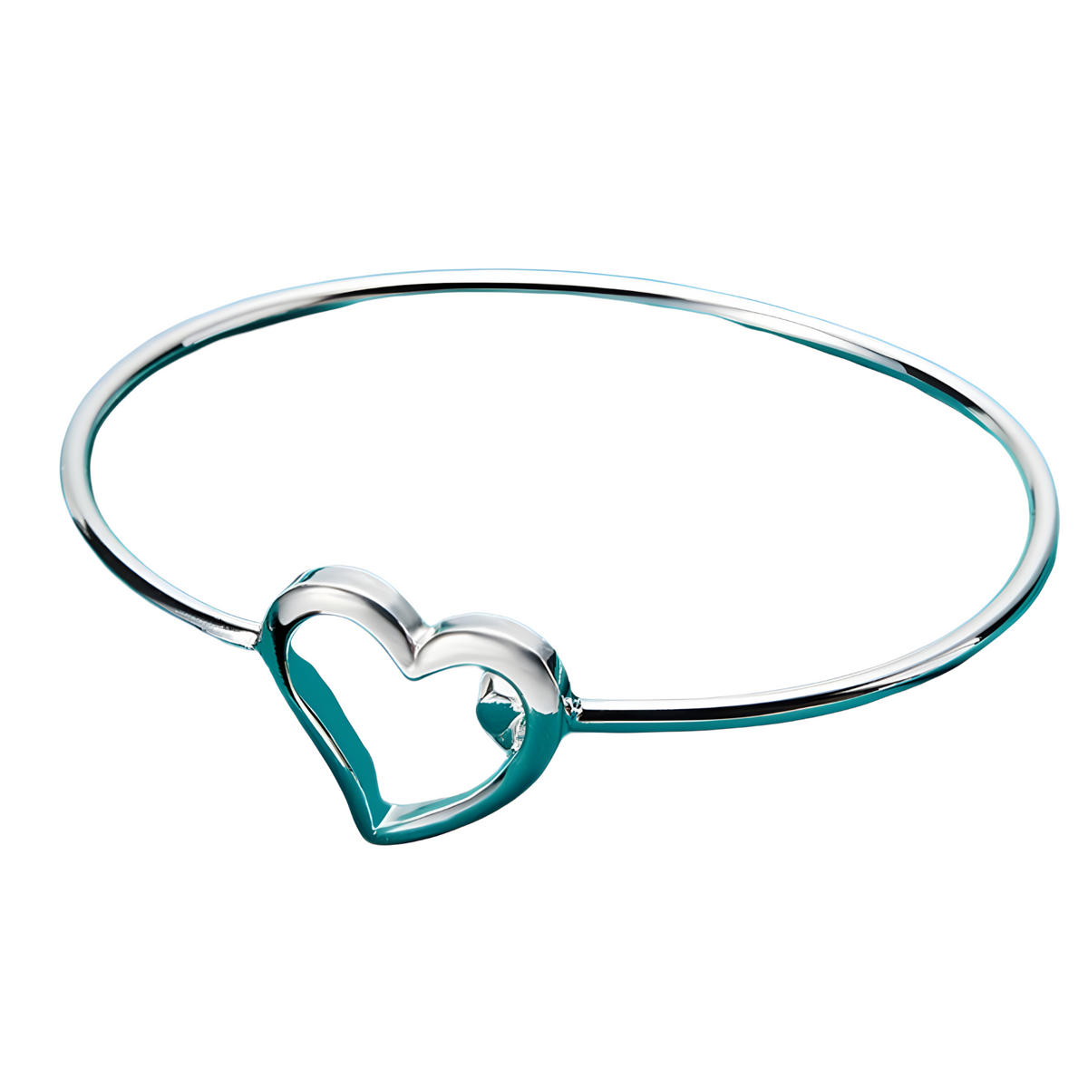 925 Sterling Silver Open Heart Bangle Bracelet for Women Delicate Round Wire 409