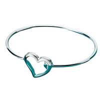 925 Sterling Silver Open Heart Bangle Bracelet for Women Delicate Round Wire 409