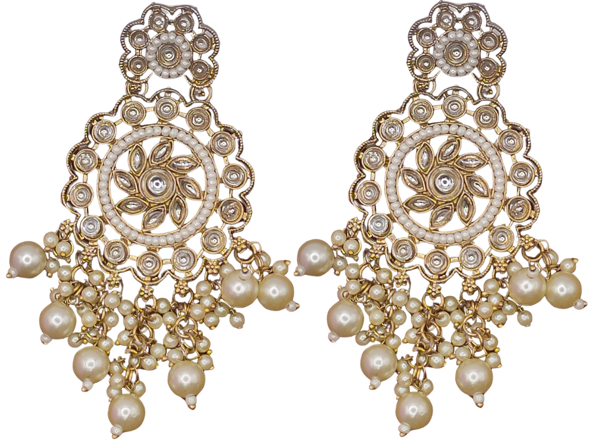 Elegant Bollywood Inspired Gold Kundan Earrings - Traditional Indian Jewelry 193