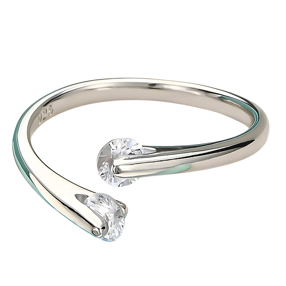 Open Cuff Ring For Women Silver Tone Bypass Design Clear Round Crystal 1765