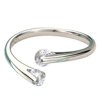 Open Cuff Ring For Women Silver Tone Bypass Design Clear Round Crystal 1765