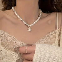 French Style Freshwater Pearl Necklace Opal Pendant Collarbone Chain 83 UK