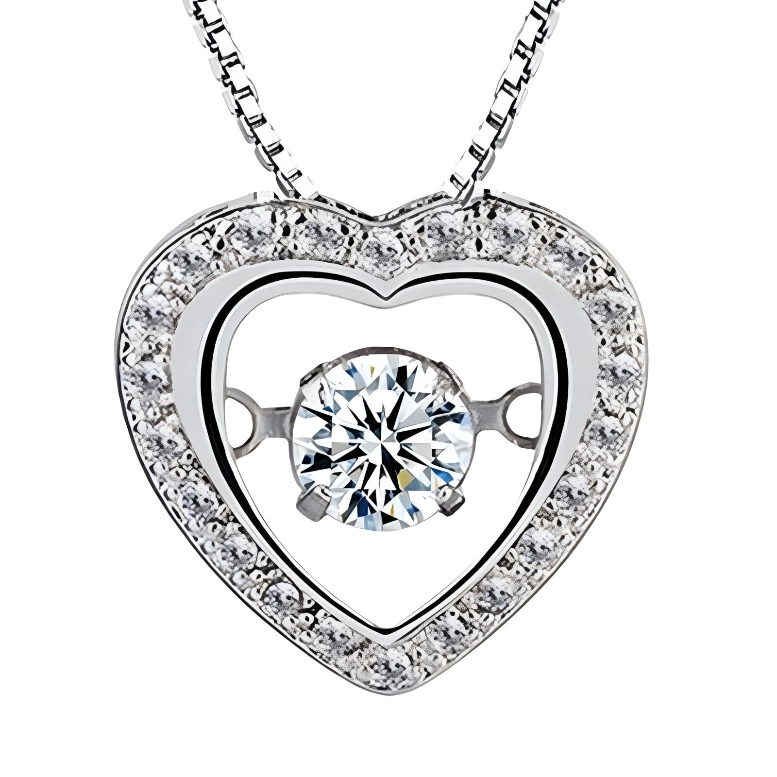 925 Sterling Silver Heart Necklace Women | Dancing Zircon Pendant Adjustable 260