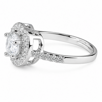 Adjustable Pear Shaped Halo Ring, Sparkling Zircon Proposal Ring, Silver 1623