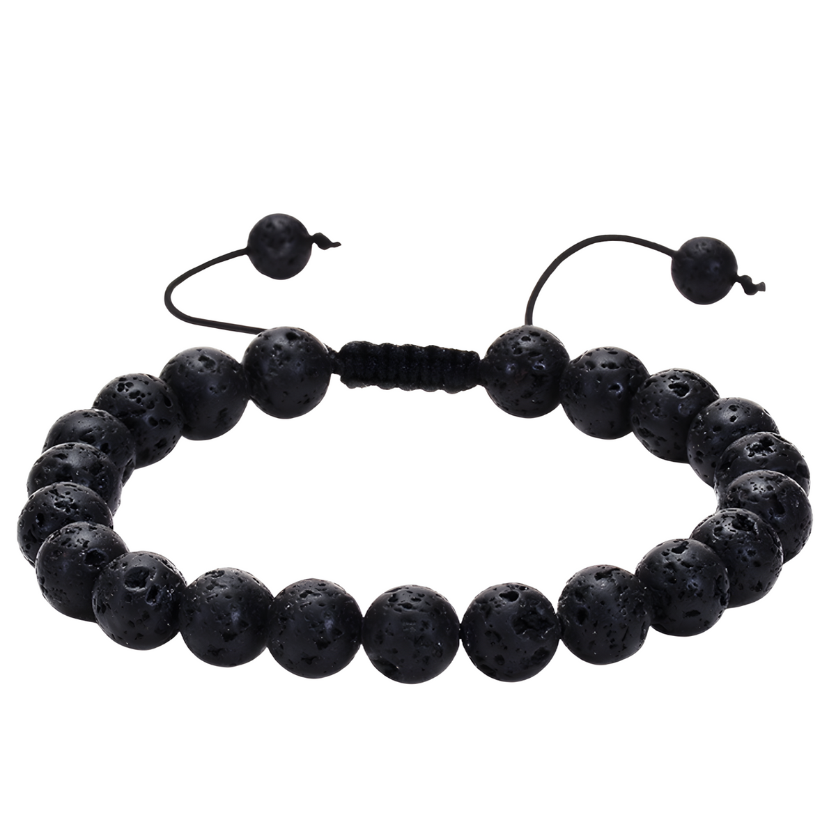 Unisex Natural Stone Bracelet, 8mm Lava Rock Beads & Tigers Eye, Adjustable B115