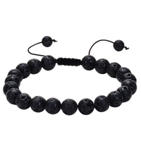 Unisex Natural Stone Bracelet, 8mm Lava Rock Beads & Tigers Eye, Adjustable B115