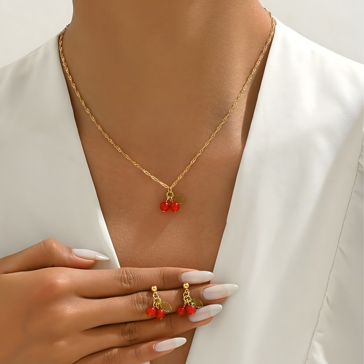 herry Pendant Necklace and Earrings Set Women – Cute Sweet Gold-Tone Fashion 727