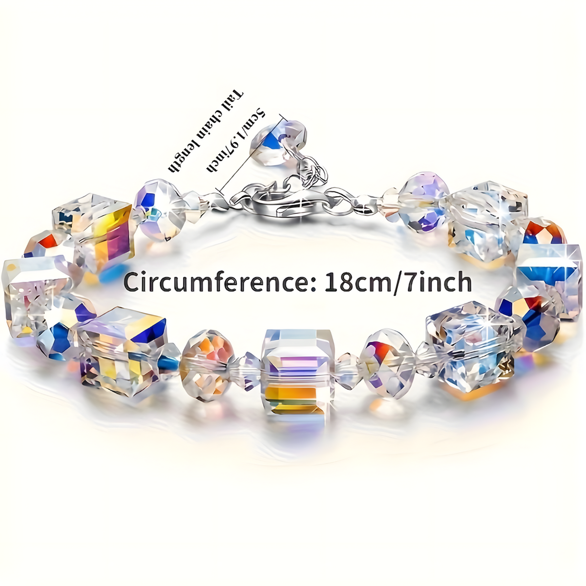 Iridescent Crystal Beaded Bracelet Sweet Temperament Handwork Alloy Lobster 577