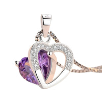 925 Sterling Silver Heart Necklace with Purple AAA Cubic Zirconia, Dainty  269