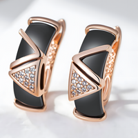 585 Rose Gold Colour Drop Earrings for Women, Copper Metal Black Ceramic 1297