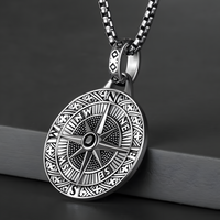 Compass Pendant Necklace for Men Rotating Compass Disc Medallion Hip Hop 1387