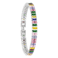 Premium Multicolour Rectangular Crystal Tennis Bracelet for Women, 18cm 1846