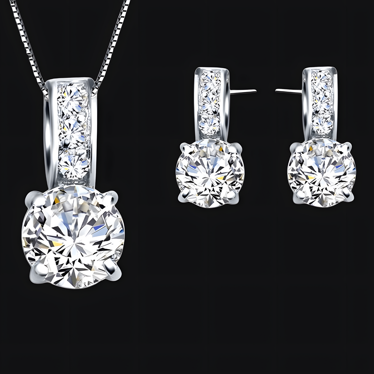 925 Silver-Plated Crystal Jewellery Set Women Sparkling Pendant Necklace 848