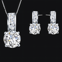 925 Silver-Plated Crystal Jewellery Set Women Sparkling Pendant Necklace 848