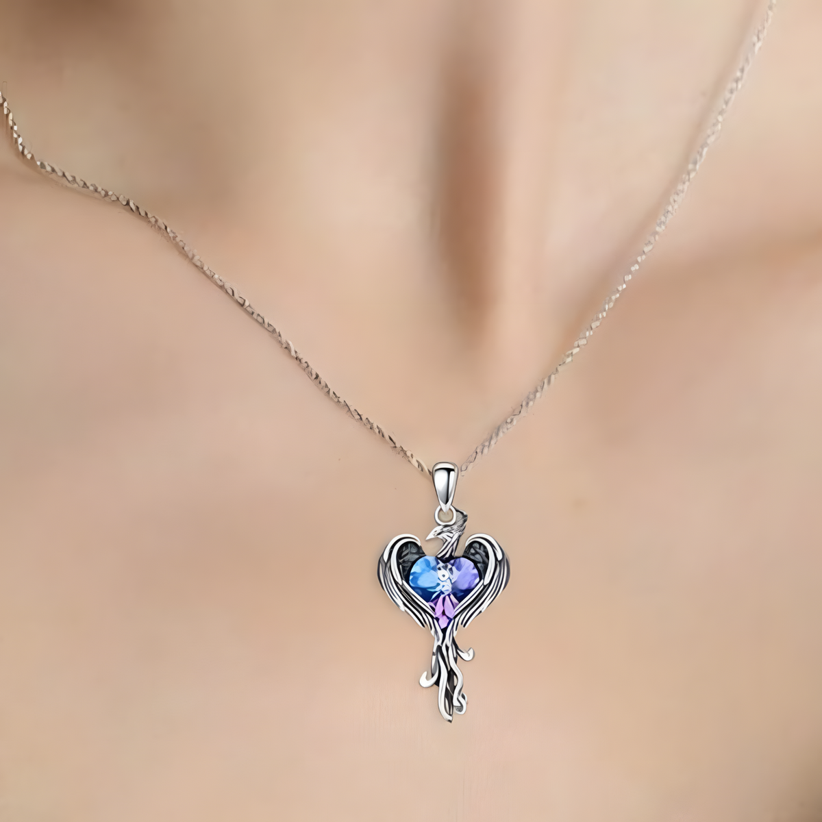 Phoenix Heart Necklace    Gothic Fantasy Firebird Pendant Mystical Winged 1183