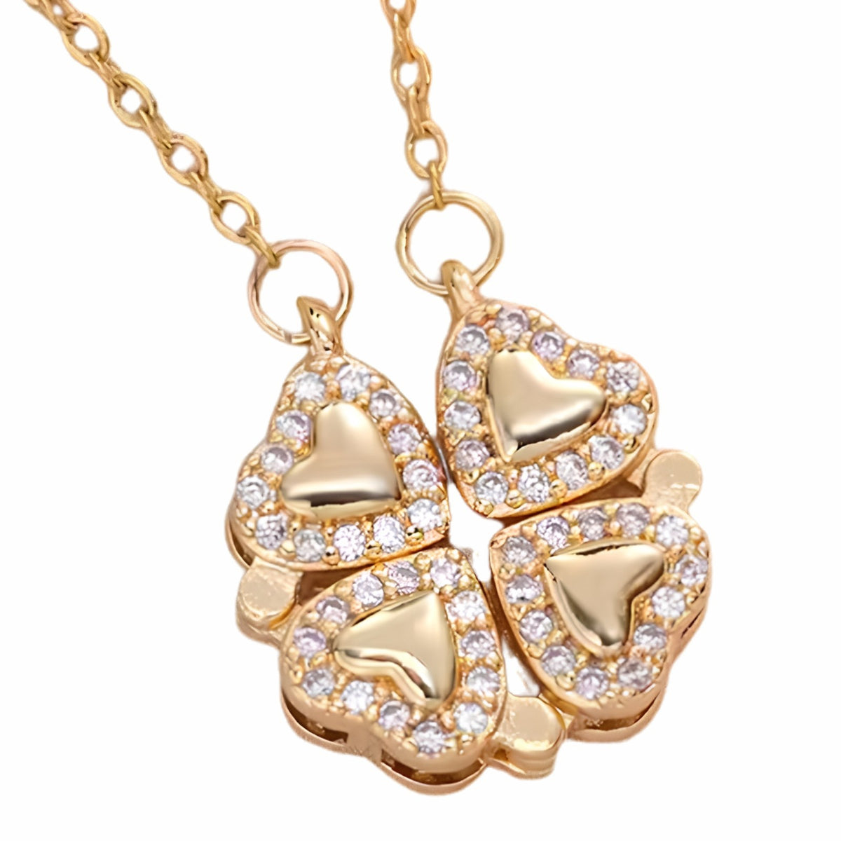 Elegant Gold Four Leaf Clover Necklace Women Openable Love Heart Pendant 1693