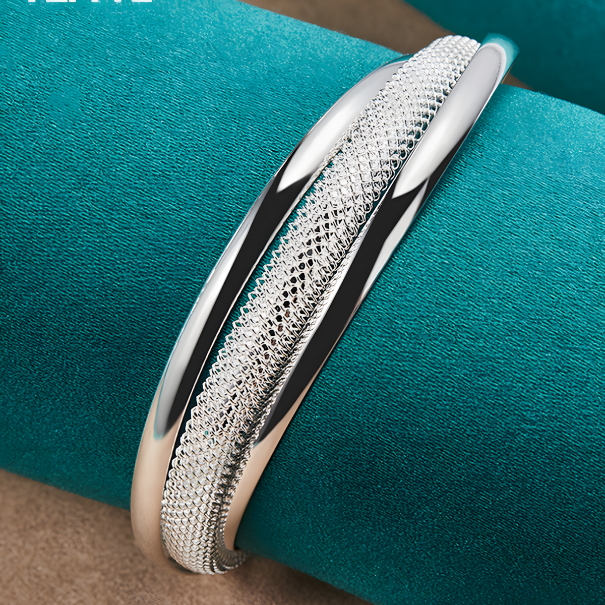 925 Silver-Plated Textured Open Bangle Bracelet Adjustable Unisex Round Cuff 884