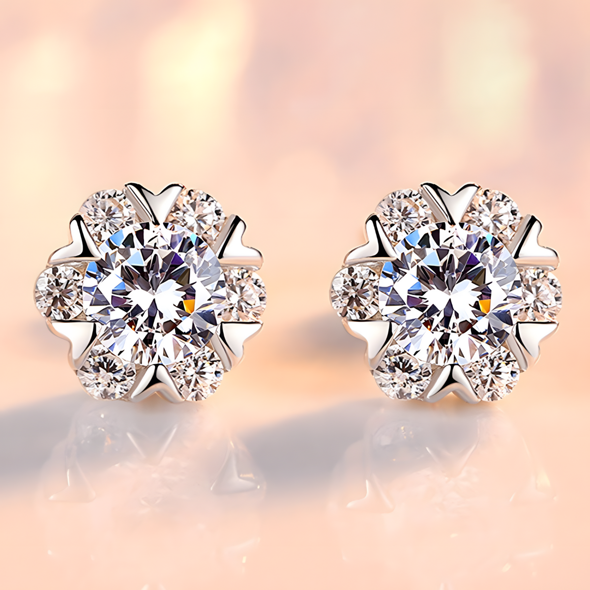 925 Silver-Plated Round Crystal Stud Earrings for Women Sparkling CZ Cluster 992