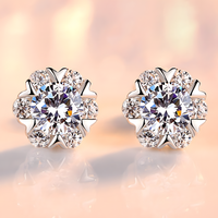 925 Silver-Plated Round Crystal Stud Earrings for Women Sparkling CZ Cluster 992