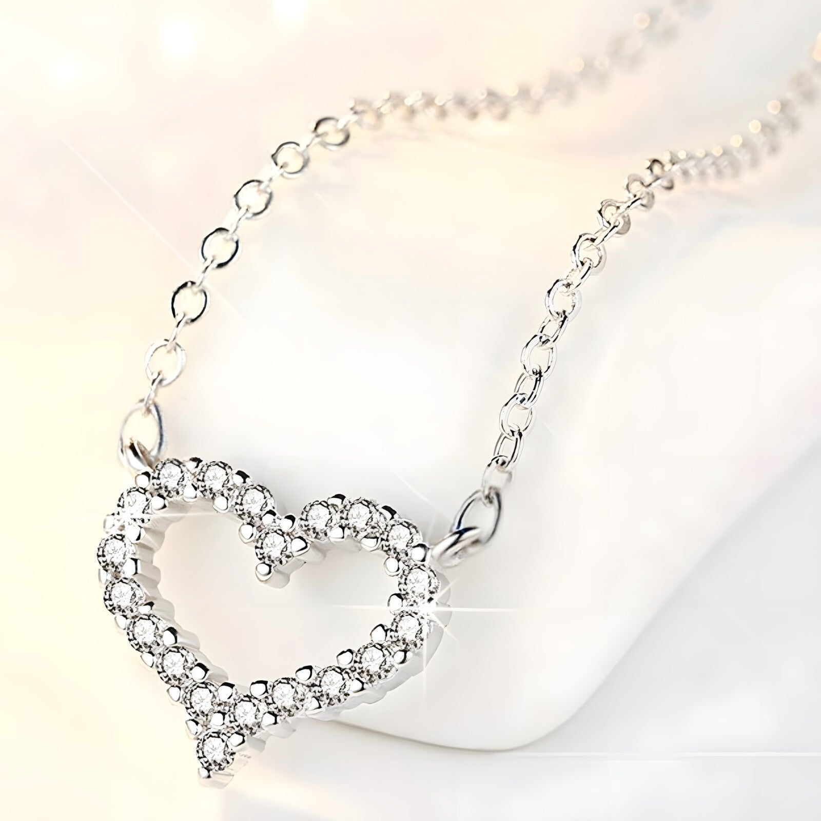 925 Sterling Silver Heart Pendant Necklace for Women | Adjustable Chain AAA 259
