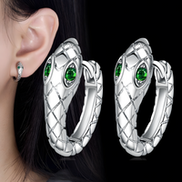 925 Silver-Plated Snake Hoop Earrings for Women Green Crystal Eyes Serpent 1033