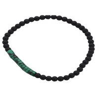 Malachite Stone and Matte Onyx Minimalist Bracelet, 4mm Beaded Strand B126