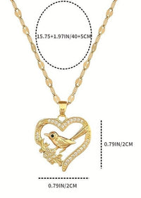 Exquisite Love Heart Bird Full Zircon Luxury Necklace, 14K Gold-Plated Chain 119