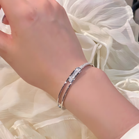 Elegant 925 Silver-Plated Geometric Cuff Bracelet Women – Trendy Open Bangle 876