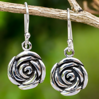 Rose Disc Drop Earrings For Women Silver-Plated Alloy 5.3g Hook Earrings 1478