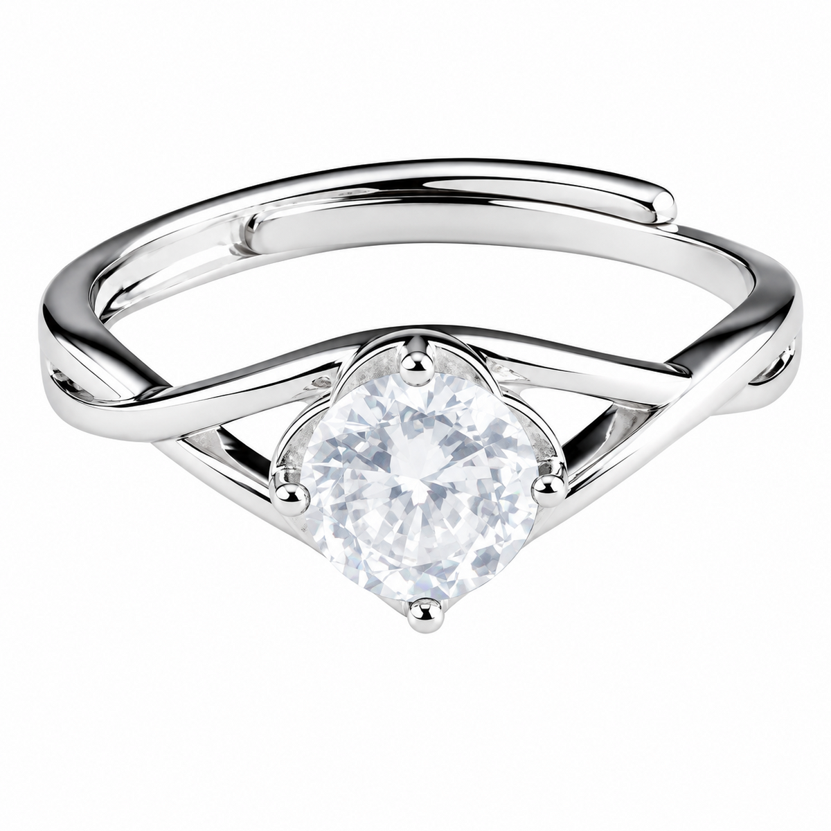 Women's Adjustable Twisted Solitaire Zircon Engagement Ring Round Brilliant 1644