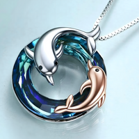 Dolphin Necklace Blue Crystal Pendant Two Tone Ocean Sea Jewellery Gift B60