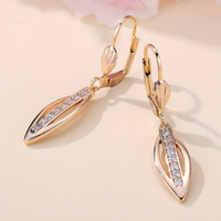 585 Gold Hoop Drop Earrings for Women, Delicate Zirconia Pendant Dangle Rose 602