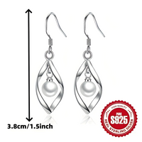 925 Sterling Silver Drop Earrings Trendy Twisted Leaf Shape with Pearl 825