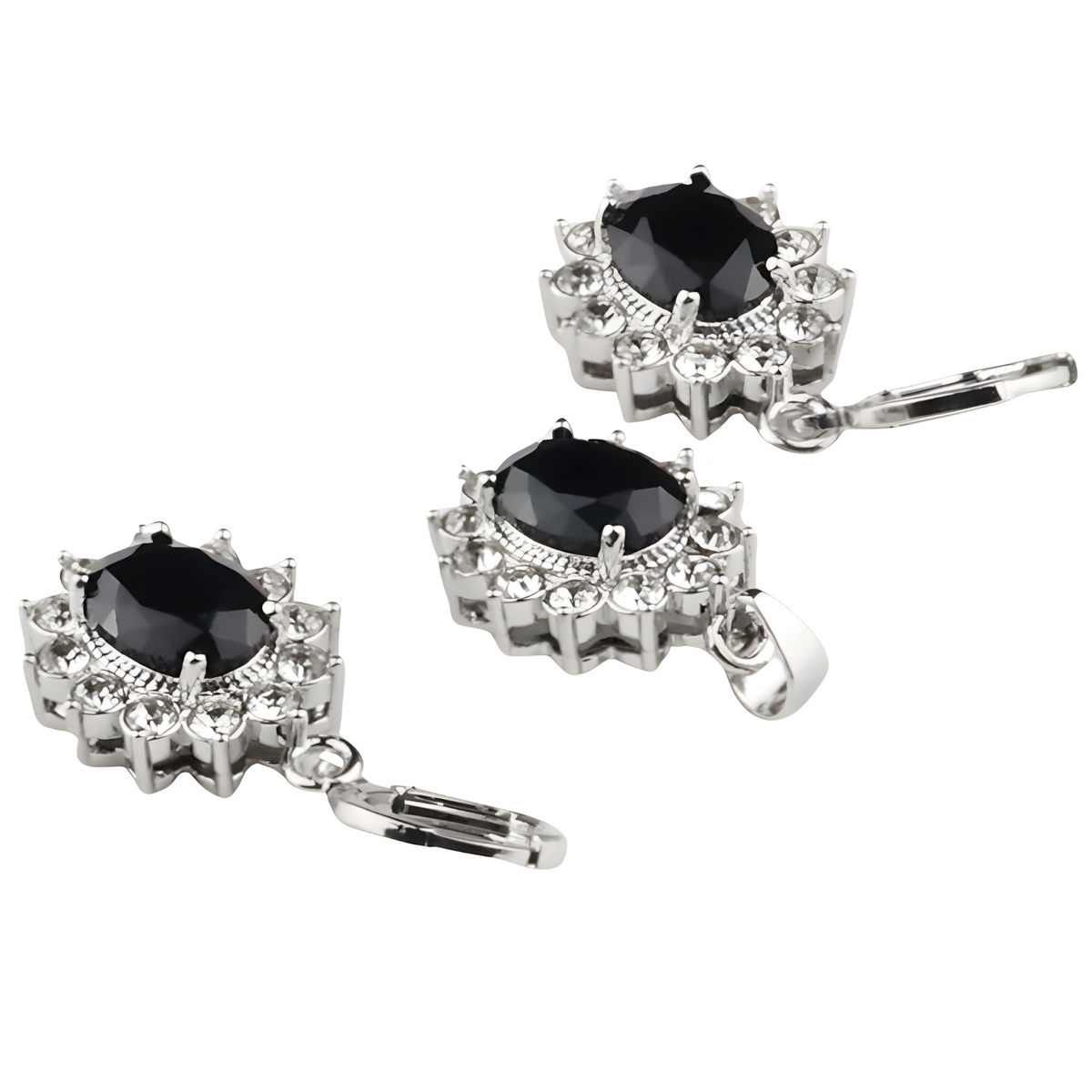 CZ Oval Pendant Necklace and Matching CZ Drop Earrings Set – Silver-Plated 1424
