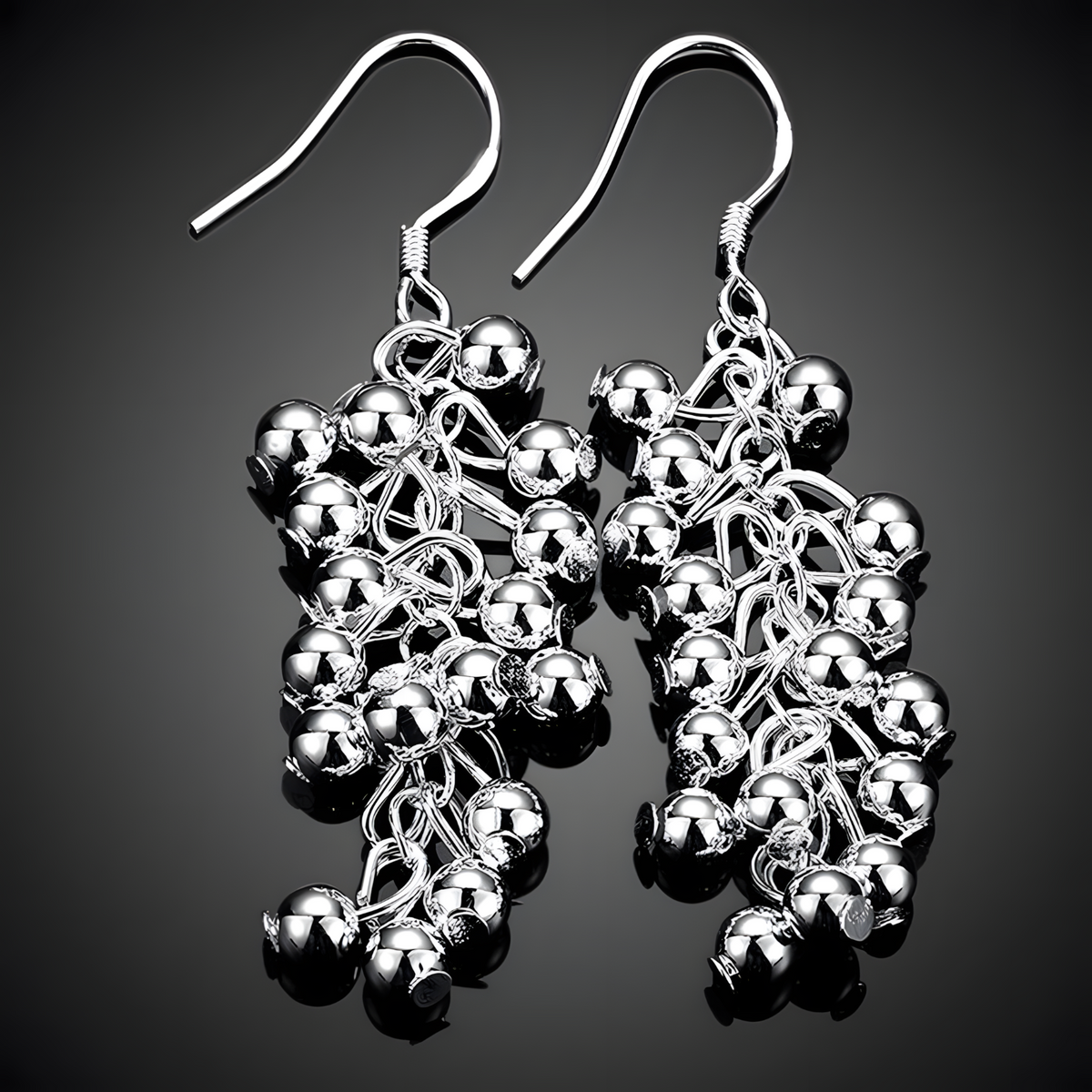 925 Silver-Plated Cluster Bead Drop Earrings for Women – Silver-Tone Copper 1194
