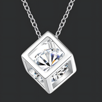 Silver-Plated Geometric Cube Necklace Women – Zircon Crystal Pendant, Link 839