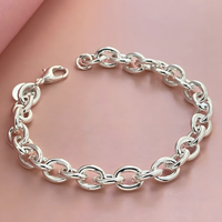 925 Sterling Chunky Chain Bracelet For Women Rolo Link Statement Bracelet 1760