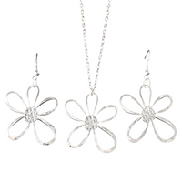 Silver Plated Alloy Daisy Flower Necklace Earrings Set Open Petal Flora1 1702