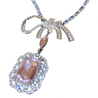 Pink Crystal Bow Pendant Necklace and Drop Earrings Set for Women Square 1392