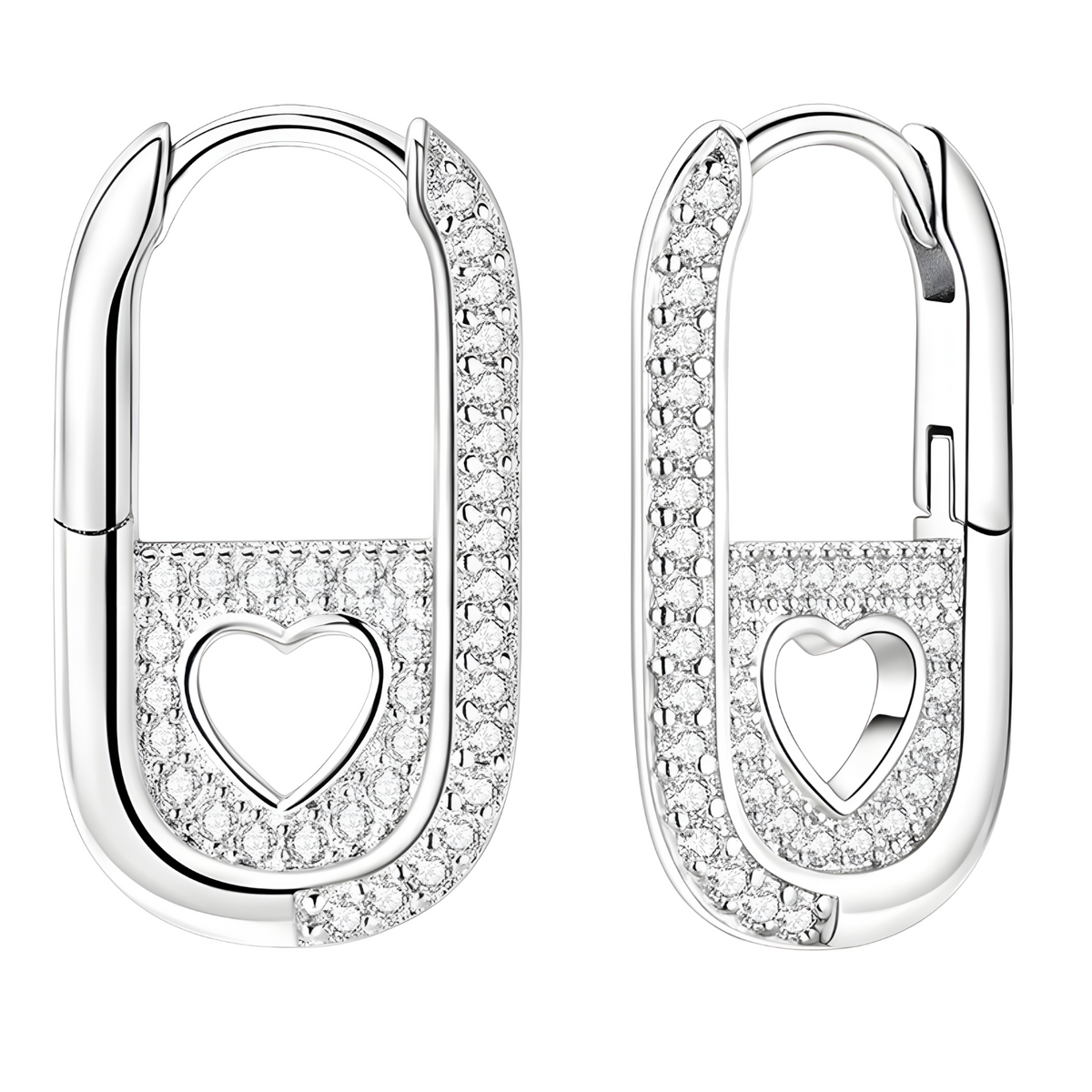 925 Sterling Silver Heart Cutout Hoop Earrings Women – Real Silver U-Shape 809