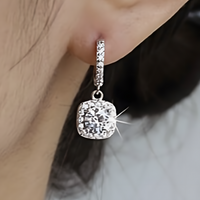 925 Sterling Silver Drop Earrings for Women Round Halo Cubic Zirconia Dangle 818