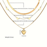 3 Pcs Heart Shape Charm Chain Stackable Three Layers Necklace Adjustable 93