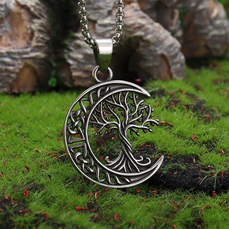 Celtic Tree of Life Crescent Moon Necklace f– Zinc Alloy Metal Pendant 1083