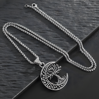 Stainless Steel Tree of Life Moon Pendant Necklace 600mm Chain Jewelry B25
