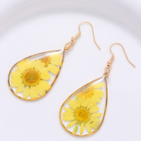 Handmade Yellow Daisy Flower Resin Drop Earrings - Pressed Floral Jewelry B38