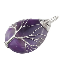 Tree of Life Silver Amethyst Pendant Necklace Spiritual Crystal Healing 1336