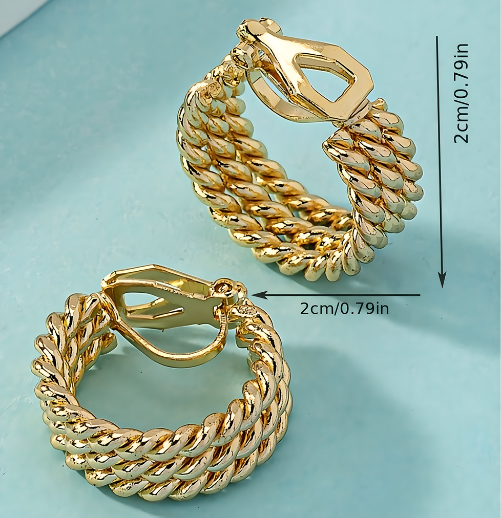 Chunky Twisted Rope Clip-On Earrings for Women - Non-Pierced C-Shaped Retro 641
